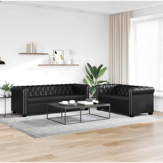 Chesterfield sofasæt 2+3-personer i sort kunstlæder