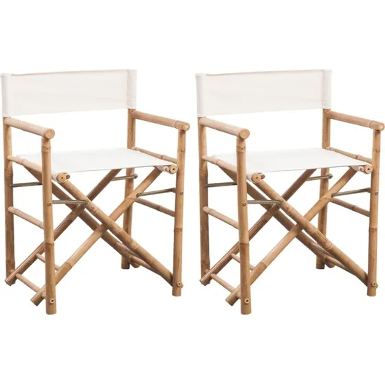 Foldbare instruktørstole 2 stk. i bambus og lærred