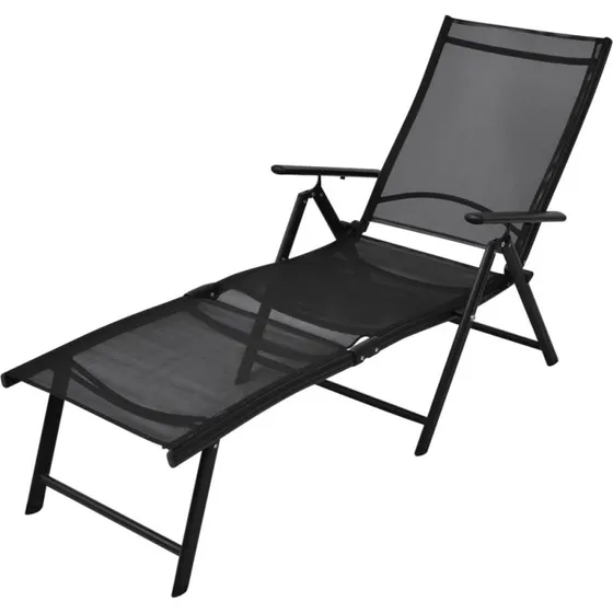 Foldbar liggestol i aluminium, sort – justerbar og vejrbestandig