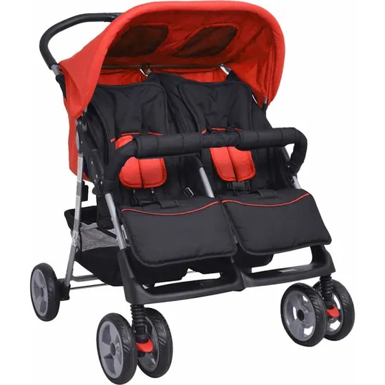 Tvillingeklapvogn i stl - rd/sort