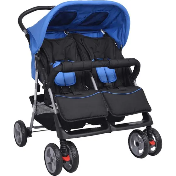 Tvillingeklapvogn i stl  bl/sort