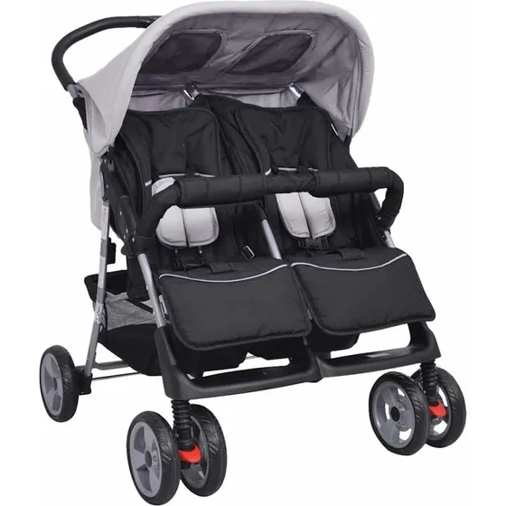 Tvillingeklapvogn i stl  gr/sort