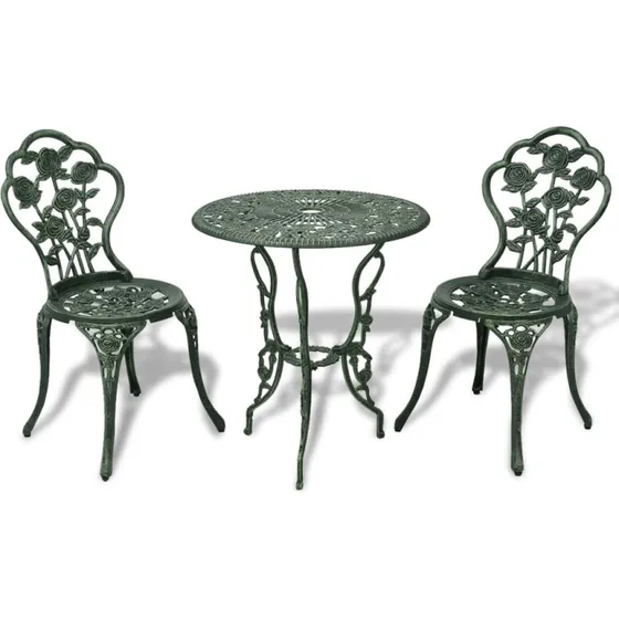 Bistrosæt 3 dele i støbt aluminium, grøn
