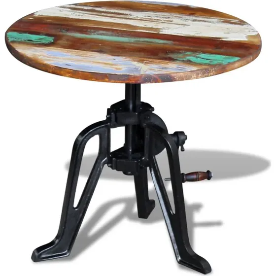 Sidebord i massivt genbrugstræ 60x(42–63) cm — støbejern