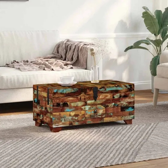 Sofabord i massivt genbrugstræ 80x40x35 cm – antik stil