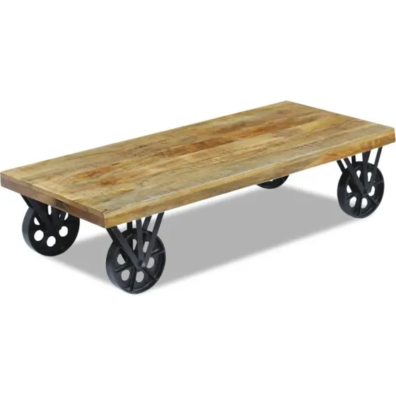 Sofabord i mangotræ 120x60x30 cm med hjul