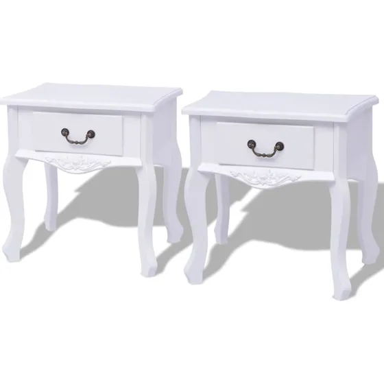 Sengeborde 2 stk. i hvid MDF med skuffe