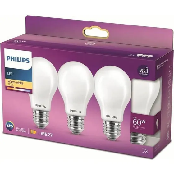 Philips LED pre E27 7W 2700K (3-pak) 806 lm