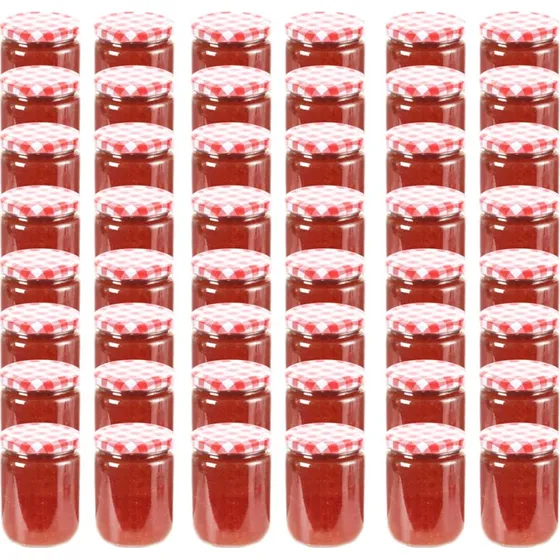 Syltetjsglas 48 stk, 230 ml med rde & hvide lg