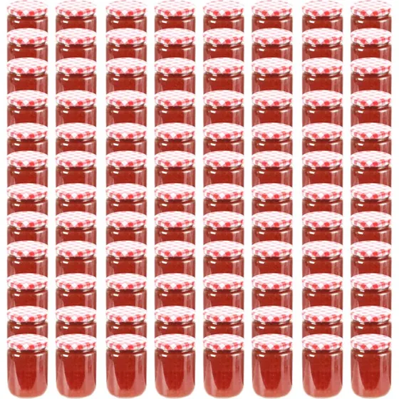 Syltetøjsglas 96 stk. 230 ml med røde og hvide låg