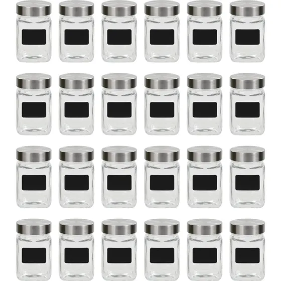 Opbevaringsglas 24 stk. 300 ml med etiket og slv lg