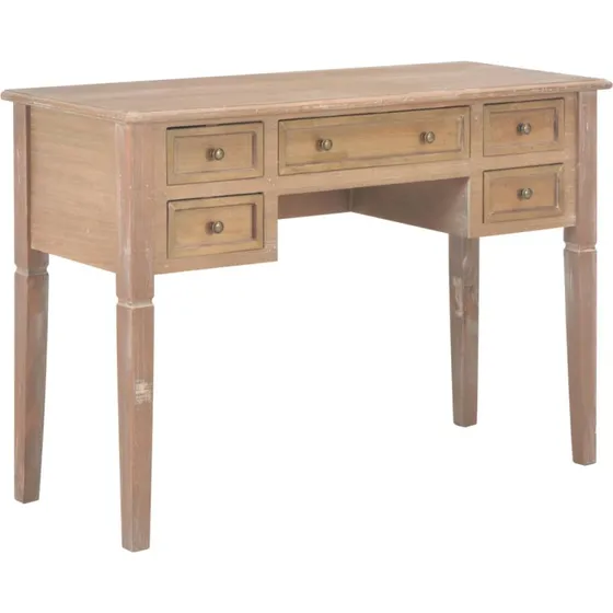 Skrivebord i træ 109,5x45x77,5 cm – 5 skuffer, brun