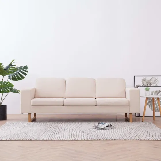 3-personers stofsofa i creme – komfort & vaskbare betræk