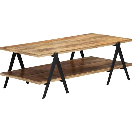 Sofabord i massivt mangotræ 115x60x40 cm – rustikt, 2-lags