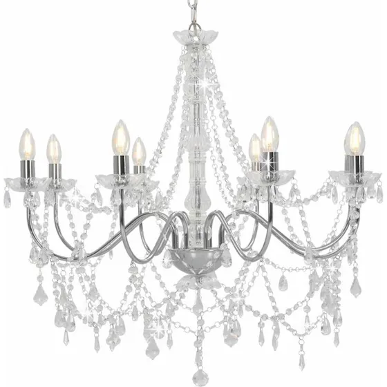 Lysekrone med krystalperler 8 x E14, sølv