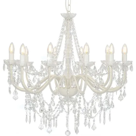 Lysekrone med krystalperler 12 x E14 – hvid
