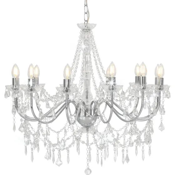 Lysekrone med perler 12xE14 sølv