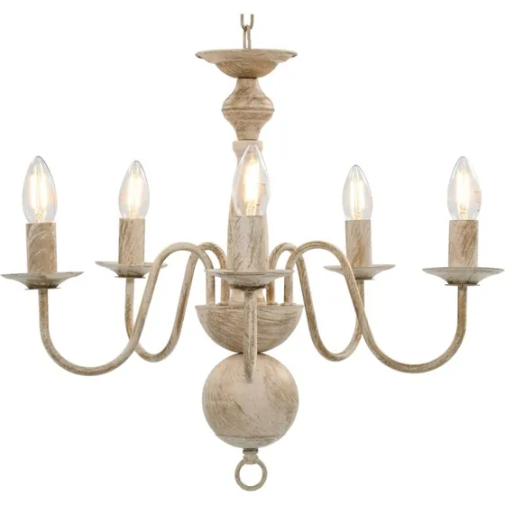 Lysekrone 5-armet E14 i antik hvid