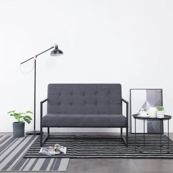 2-personers sofa i mørkegrå stof med stålben