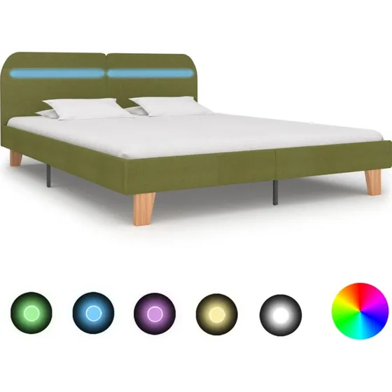 Sengestel LED 160x200 cm - grønt stof