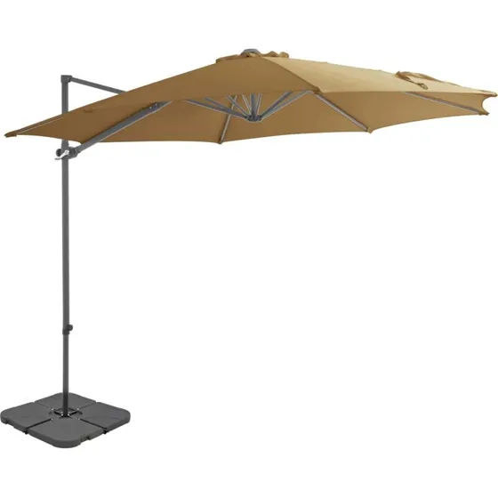 Haveparasol med aluminiumsstel og transportabel fod, gråbrun