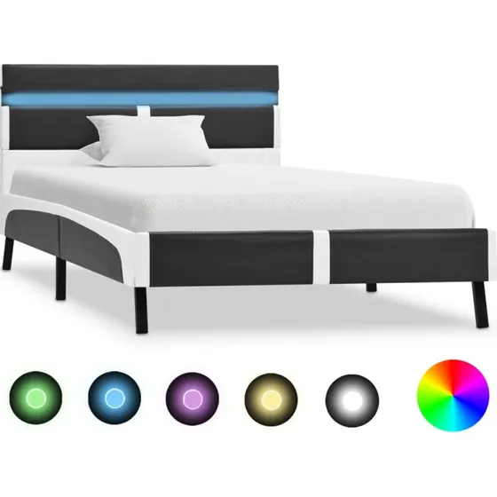 Sengestel 90x200 cm i grå kunstlæder med LED
