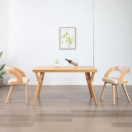 Spisebordsstole 2 stk. bøjet træ & creme kunstlæder