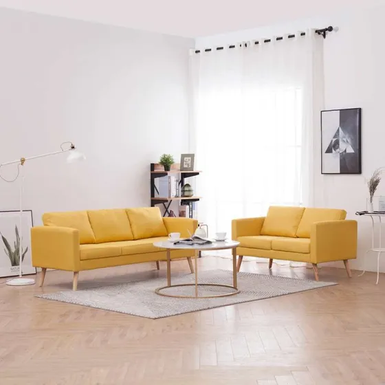 Sofasæt 2 dele i stof – Gul, komfortabelt design