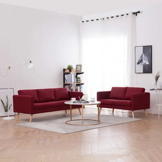 Sofasæt 2 dele i stof - vinrød