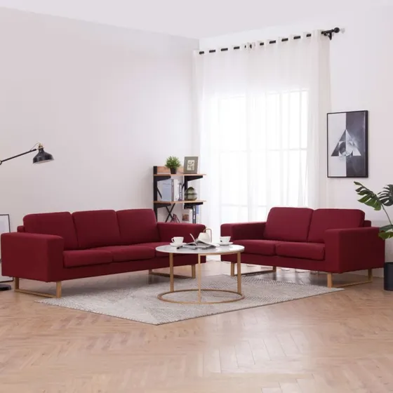 Sofasæt 2 dele i stof - vinrød