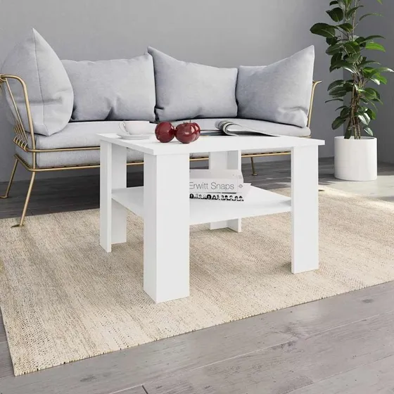 Sofabord 60x60x42 cm hvid – konstrueret træ