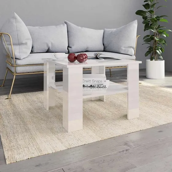 Sofabord 60x60x42 cm hvid højglans - konstrueret træ