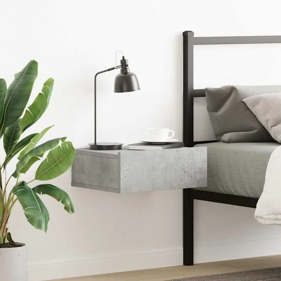 Svævende natbord 40x30x15 cm – konstrueret træ, betongrå