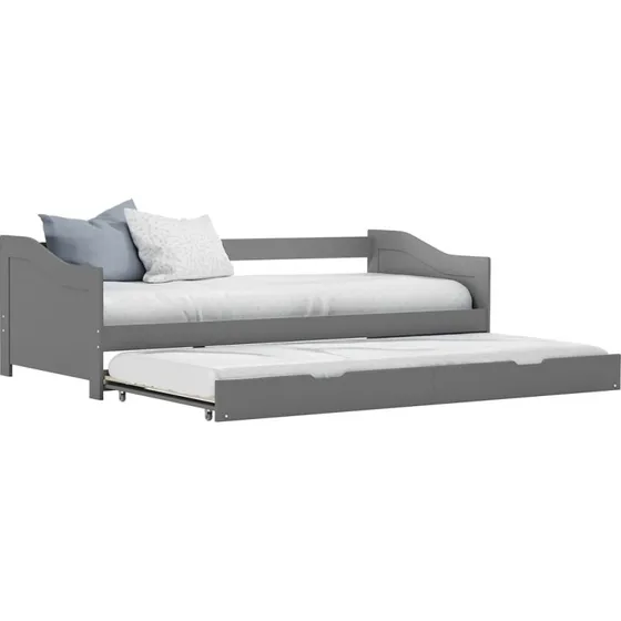 Udtræksseng 90x200 fyrretræ grå – sovesofa multifunktionel