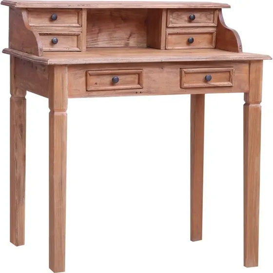 Skrivebord i massivt mahognitr 90x50x101 cm med skuffer