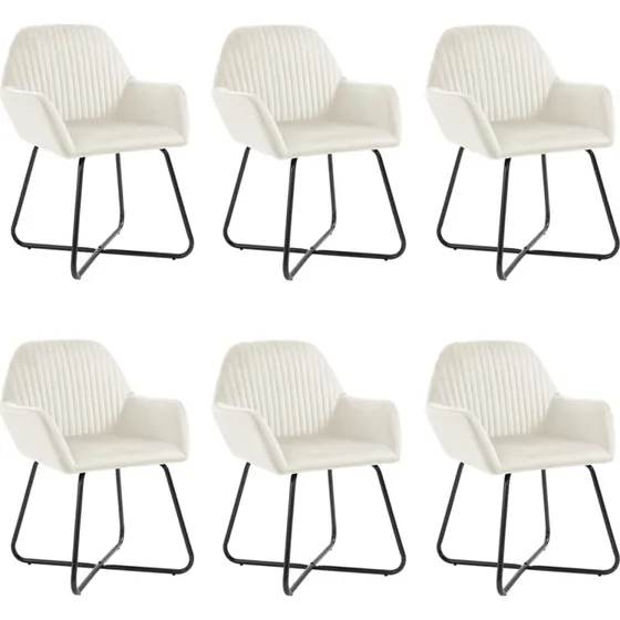 Spisebordsstole 6 stk. fløjl creme med armlæn