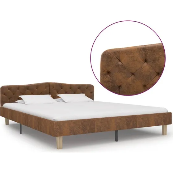 Sengestel 180x200 cm i imiteret ruskind, brun