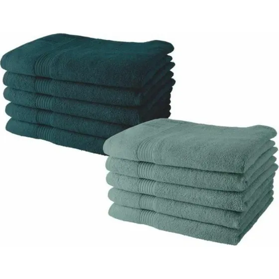 TODAY håndklædesæt 10 stk – 5 peacock/5 celadon 50×90