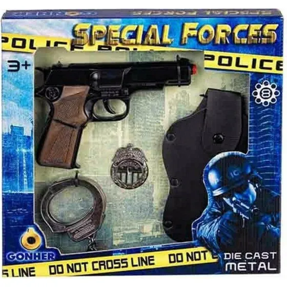 Politist med metalpistol, hndjern og hylster