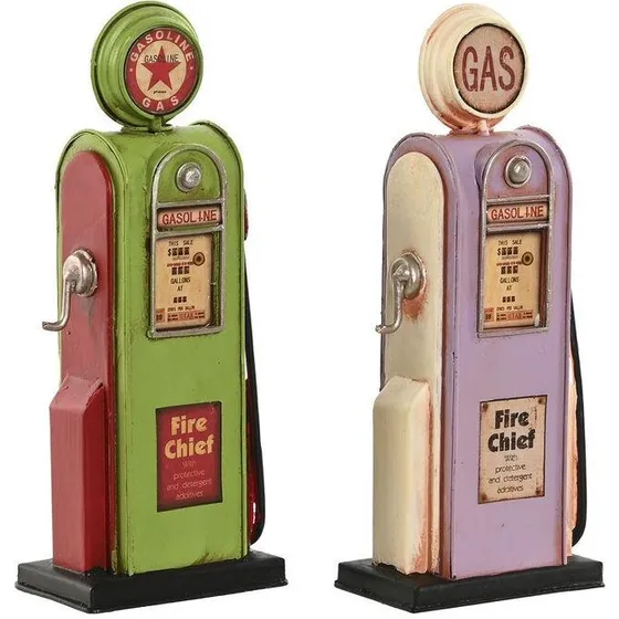 Vintage benzinstation dekorationsfigur sæt, magenta/pistacie