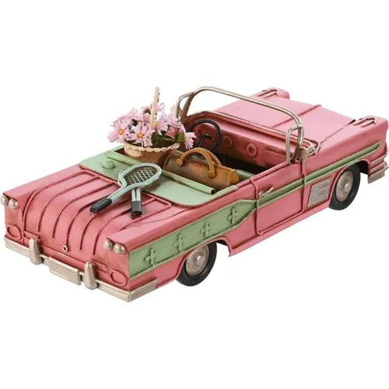 Dekorative vintage bil-figurer, sæt 3 (mint/pink/gul)