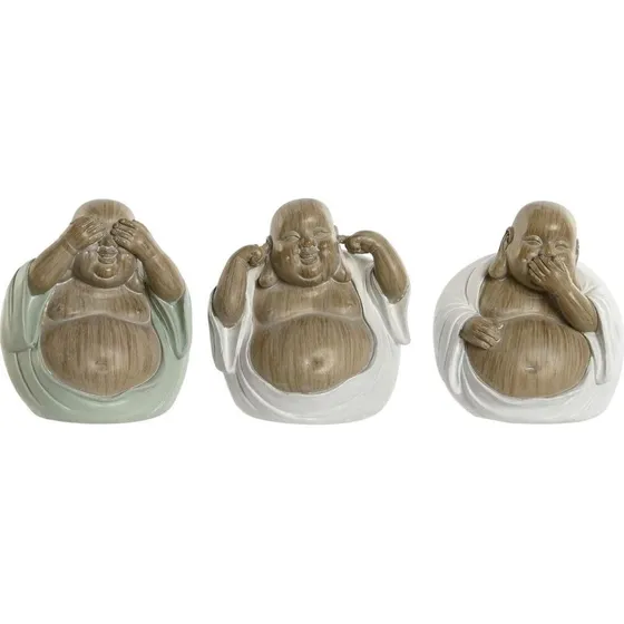 Buddha dekorationsfigurer sæt 3 stk. – hvid/grøn (10×9×10,5 cm)