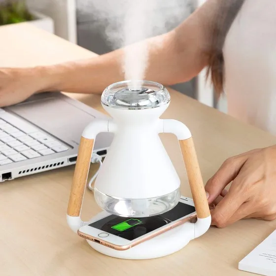 3-i-1 trådløs oplader, luftfugter & aroma diffuser