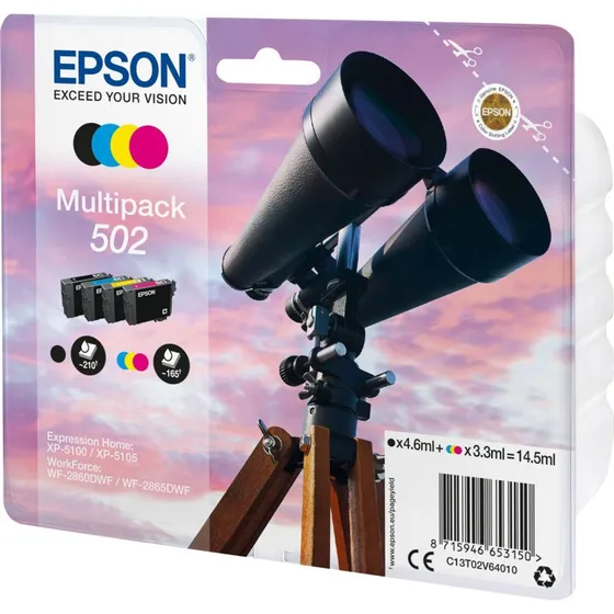 Epson 502 Multipack 4x blkpatroner  sort, cyan, magenta, gul