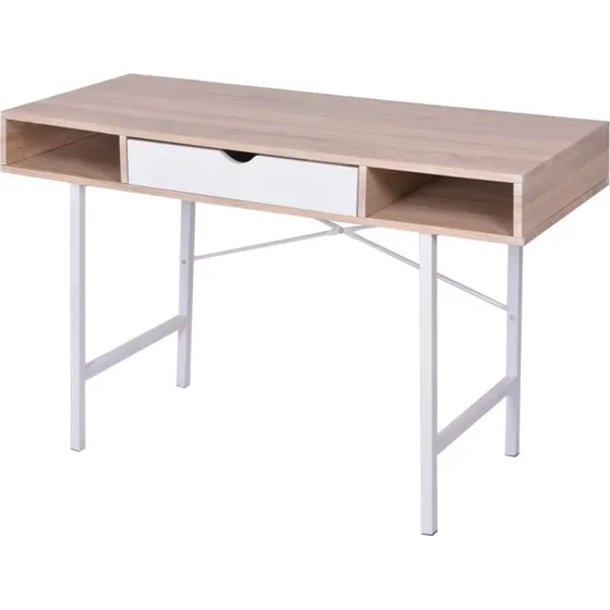 Skrivebord i eg og hvid med 1 skuffe