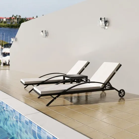 Liggestole sæt i sort polyrattan med bord (2+1)