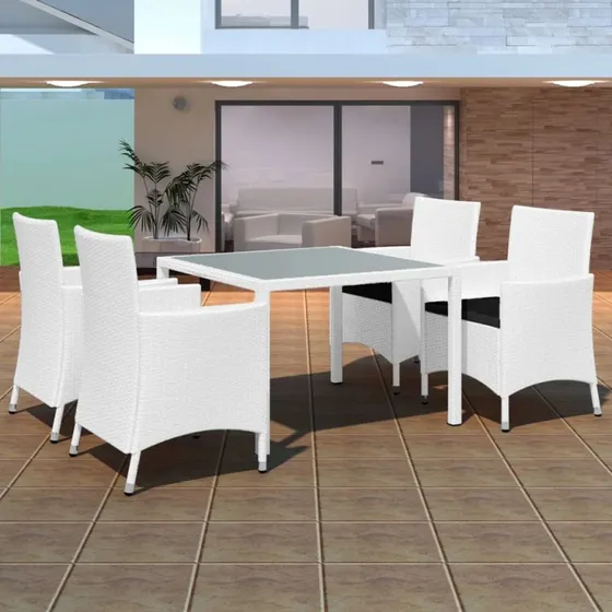 Udendørs spisebordssæt i creme polyrattan, 5 dele
