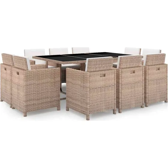 Udendørs spisebordssæt polyrattan 9 dele – beige