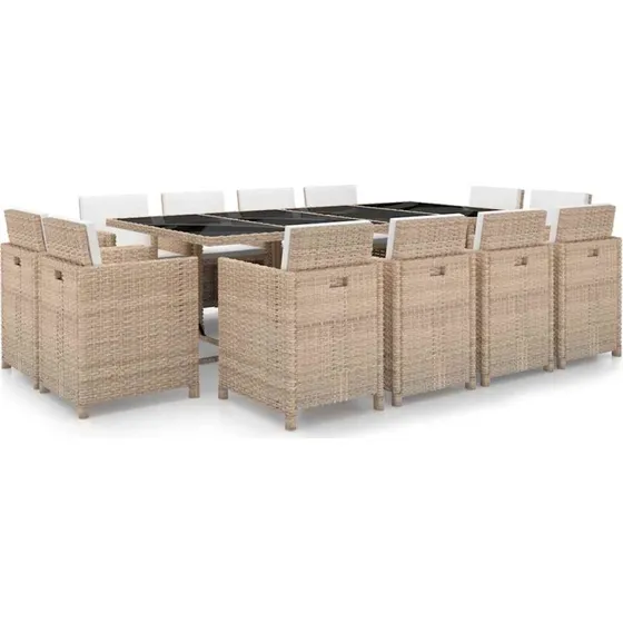Udendørs spisebordssæt 13 dele i beige polyrattan