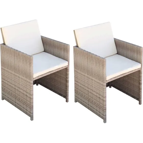 Havestole 2 stk. i polyrattan med hynder - beige